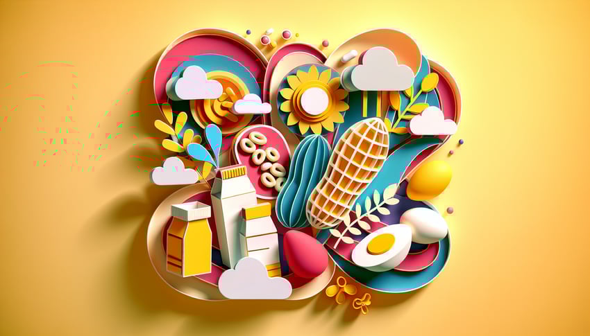 Paper art illustration depicting a food allergy form template for FormCreatorAI article