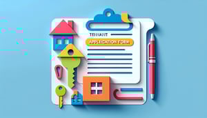 Paper art illustration featuring a tenant application form for FormCreatorAI article.