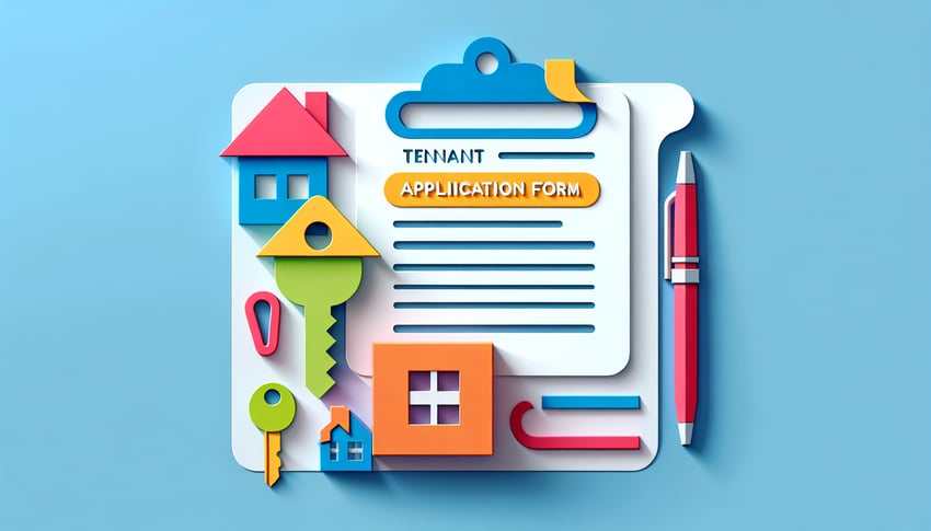 Paper art illustration featuring a tenant application form for FormCreatorAI article.