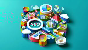 Paper art illustration depicting a business report form template for SEO analysis and optimization.