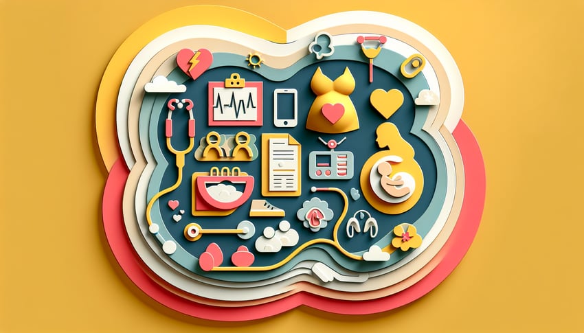 paper art illustration depicting an ob gyn patient history form for article on form creation using FormCreatorAI