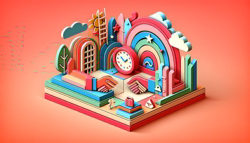 Paper art illustration featuring a check-in form with a modern design for a new hire employee assessment