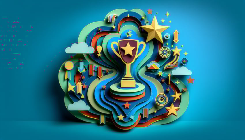 Paper art illustration featuring an award entry form template for FormCreatorAI article