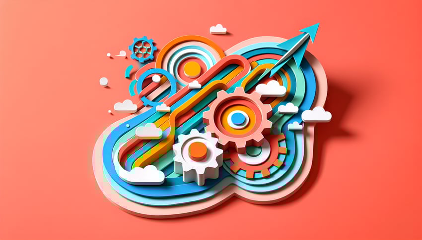 Paper art illustration depicting a software change request form for an article on FormCreatorAI