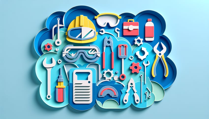 Paper art illustration representing an automotive shop safety checklist form template