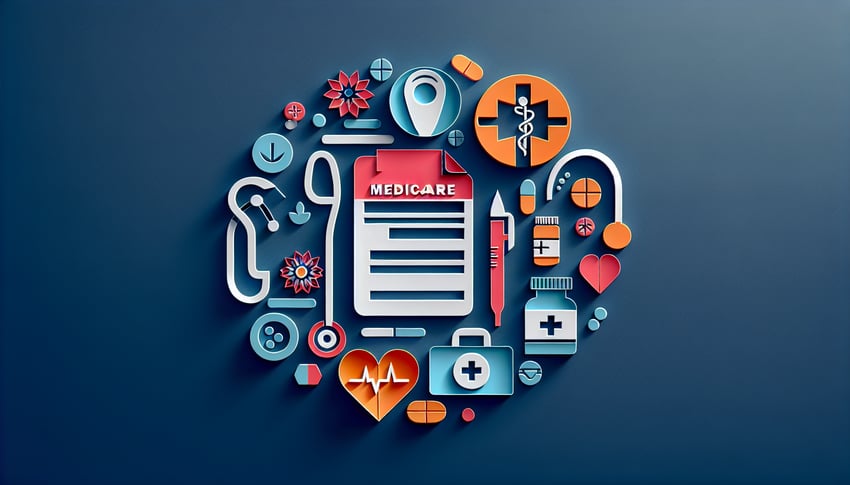 Paper art illustration featuring a Medicare enrollment form template for FormCreatorAI article