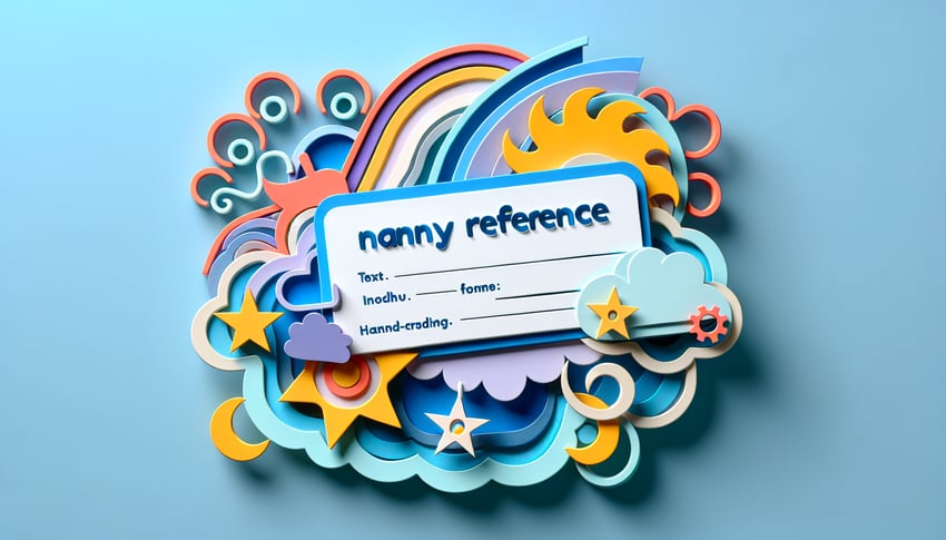 Paper art illustration depicting a nanny reference request form template for FormCreatorAI article