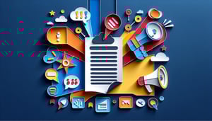 Paper art illustration featuring an announcement request form for FormCreatorAI