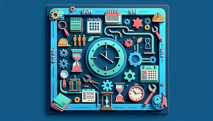 Paper art illustration depicting a Shift Bid Form Template for FormCreatorAI article
