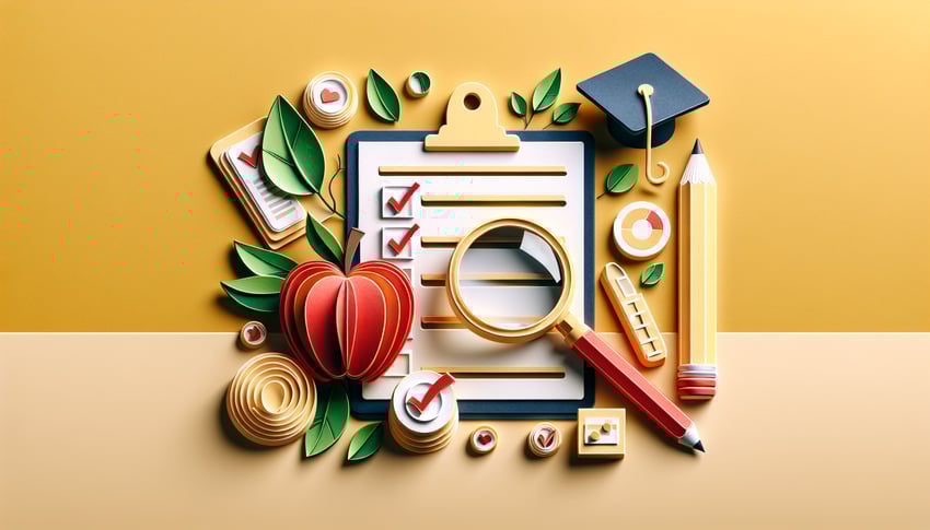 Paper art illustration depicting a simple instructor evaluation form for FormCreatorAI article