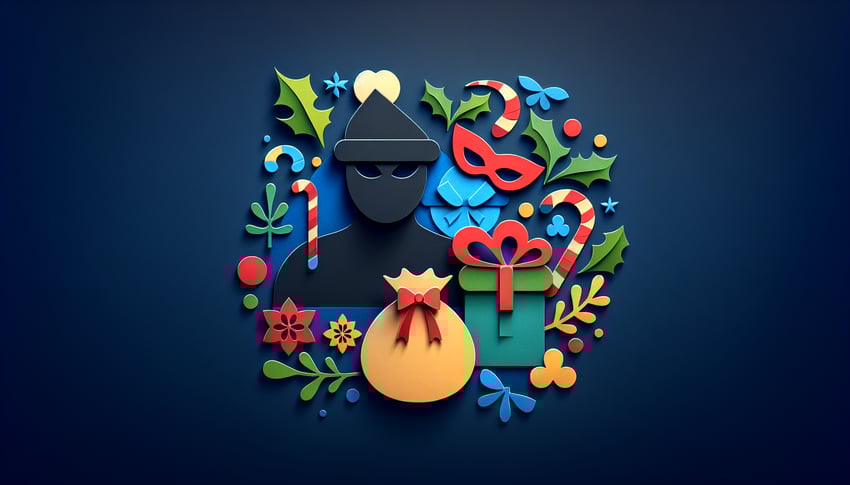 Paper art illustration featuring festive elements for a Secret Santa survey form template article