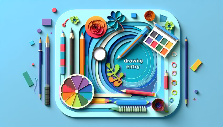 Paper art illustration related to drawing entry form template and FormCreatorAI tools