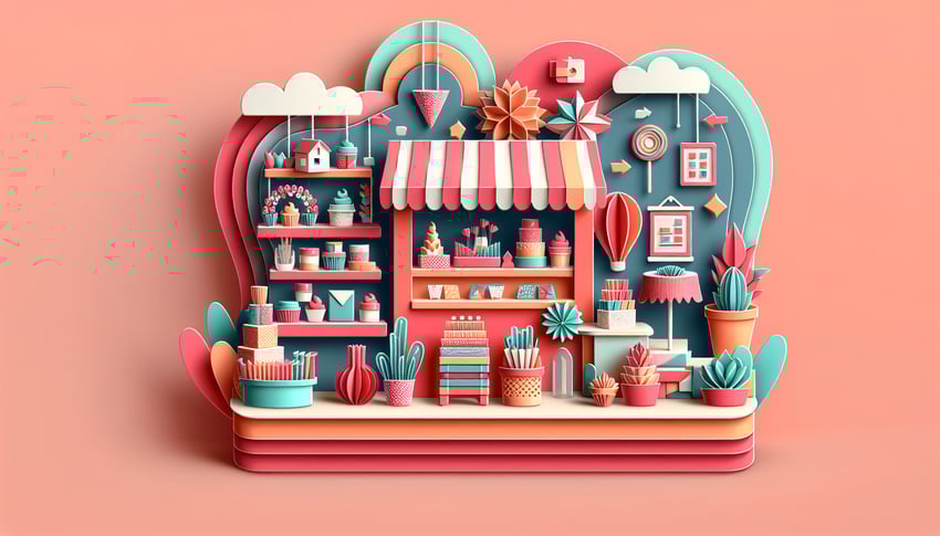Paper art illustration showcasing a pop up shop vendor application form template for FormCreatorAI article