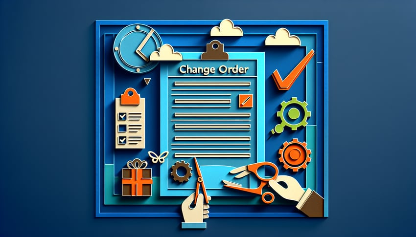 Colorful paper art illustration depicting change order forms for FormCreatorAI article