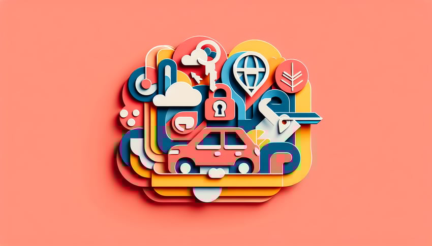 Paper art illustration representing a car rental request form template for FormCreatorAI article