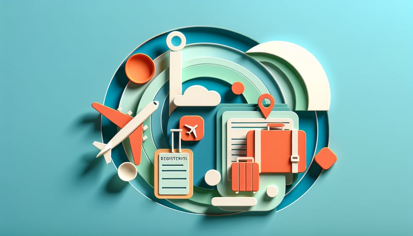 Paper art illustration depicting a travel registration form for FormCreatorAI article