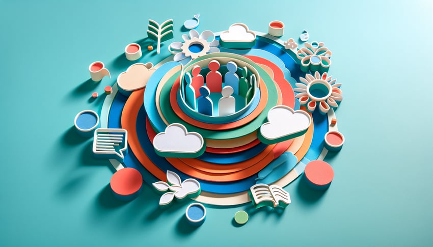 Paper art illustration depicting a group therapy confidentiality form template for FormCreatorAI