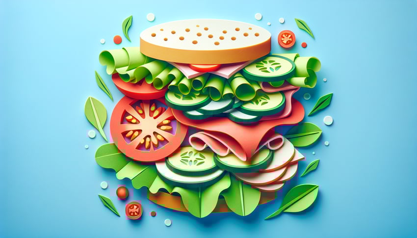 Paper art illustration showcasing a customizable sandwich form template for FormCreatorAI article