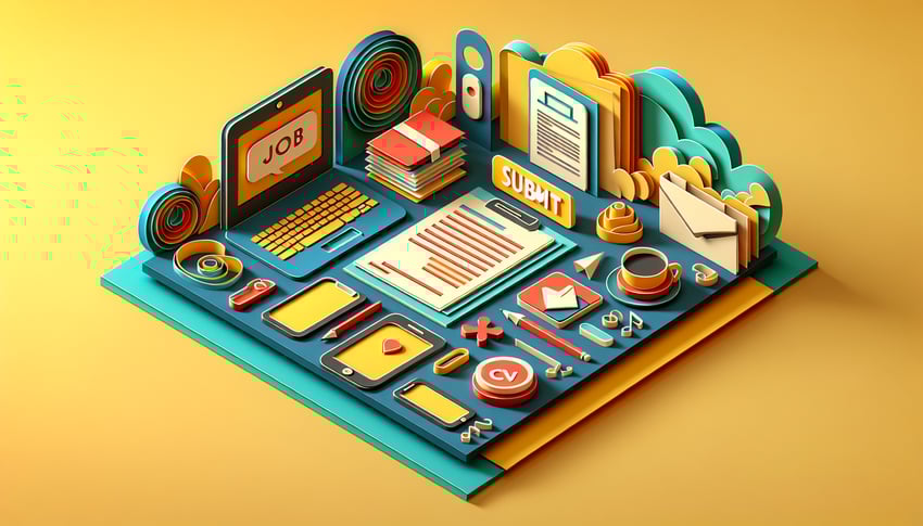 paper art illustration featuring a job application form with checkboxes and text fields for an article about FormCreatorAI