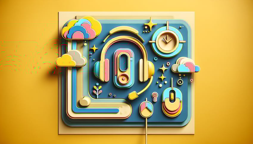 paper art illustration depicting a virtual assistance client questionnaire form with design elements and office supplies