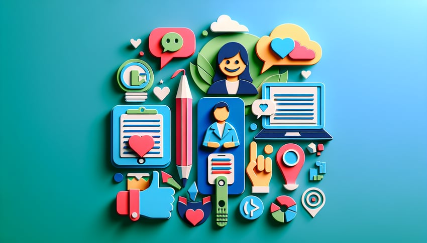 Paper art illustration featuring a feedback form with checkboxes and sections for comments and ratings.