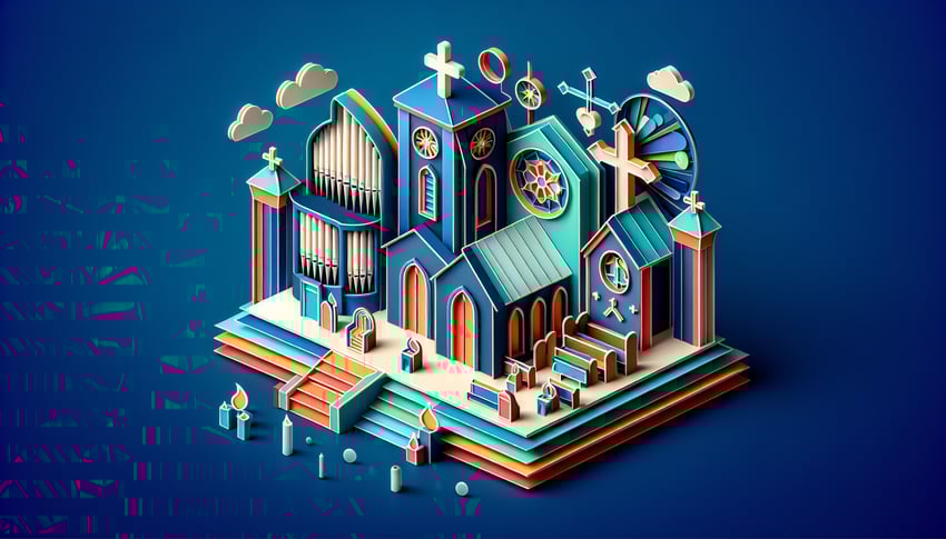 Paper art illustration representing a church form template for FormCreatorAI article