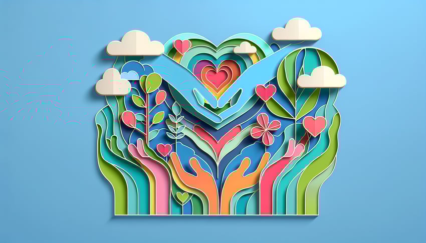 Paper art illustration depicting a volunteer sign up form for FormCreatorAI article