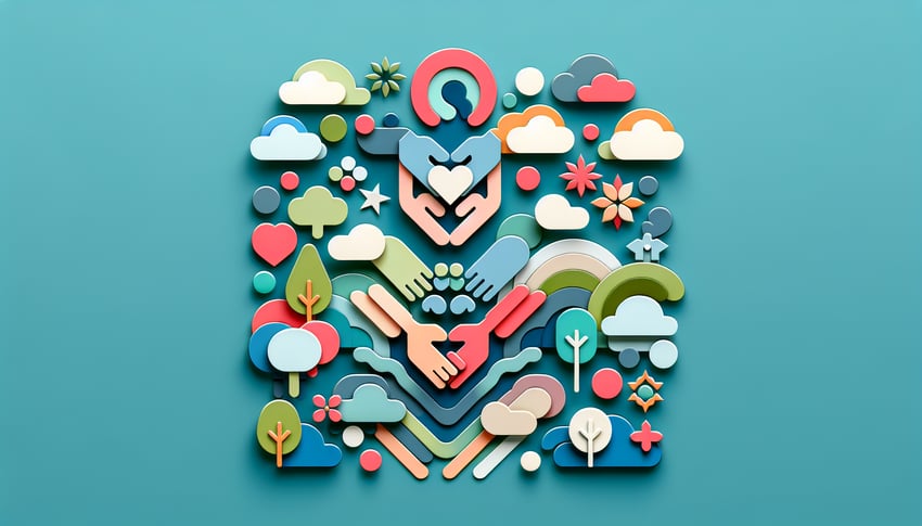paper art illustration depicting a community group registration form on a vibrant background for FormCreatorAI article
