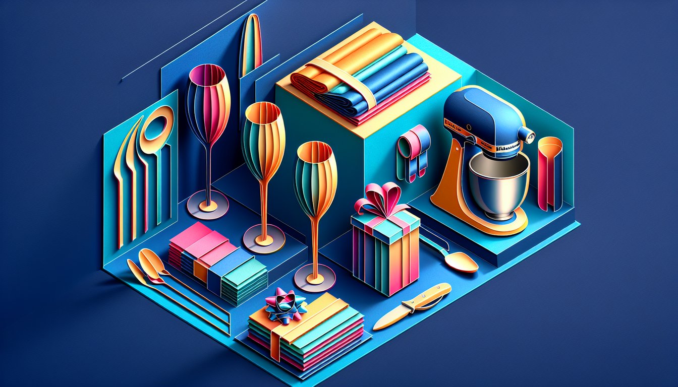 Colorful paper art illustration representing a wedding gifts registry form template.