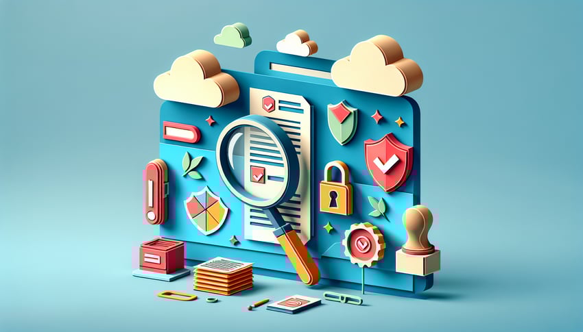 Paper art illustration depicting a document verification form template for FormCreatorAI article
