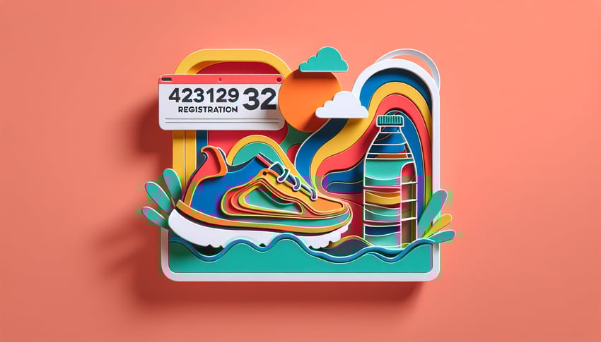 Paper art illustration featuring a marathon registration form with creative design elements relevant to the topic