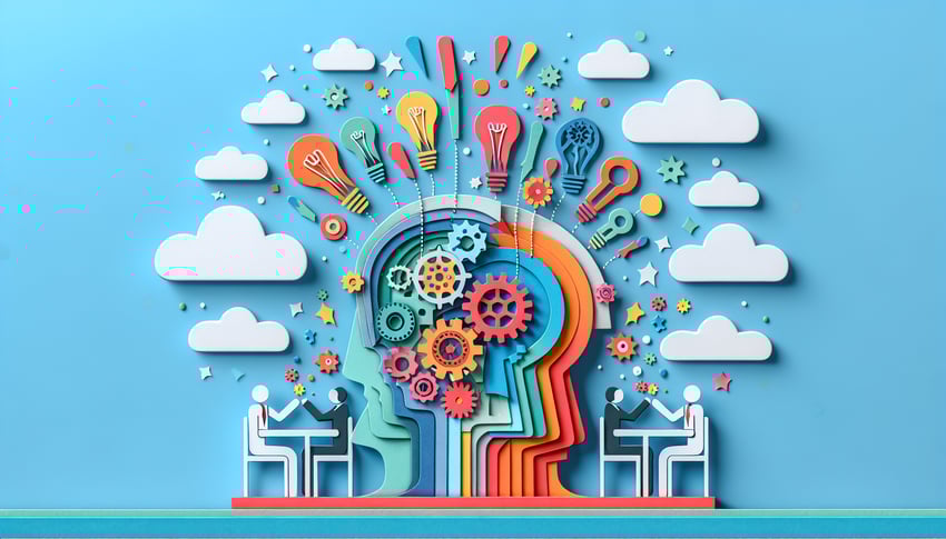 Paper art illustration depicting an employee engagement survey form template for FormCreatorAI