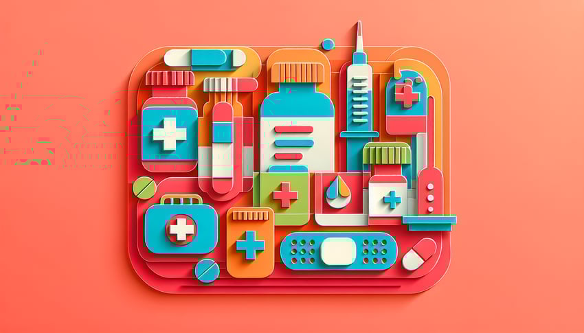paper art illustration depicting a medication list form for an article on FormCreatorAI