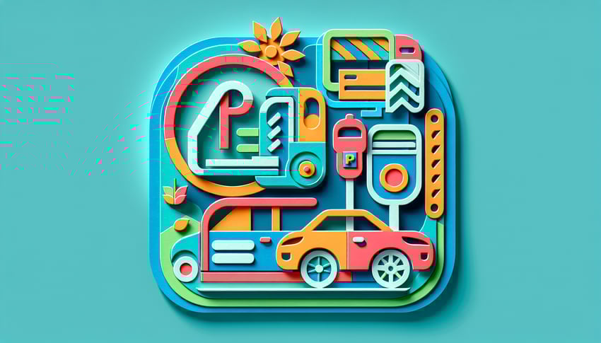 Paper art illustration showcasing a vehicle registration parking permit form template with various design elements.