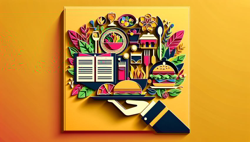 paper art illustration depicting a meal order form with sections for customization and selection options