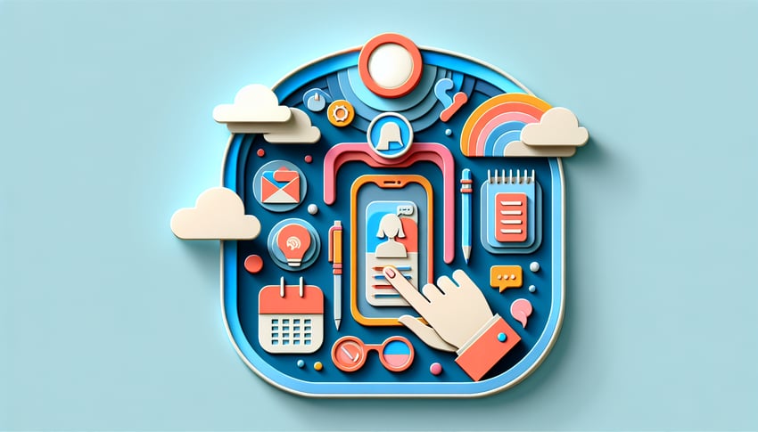 Paper art illustration showcasing a personal assistant application form template and design elements.