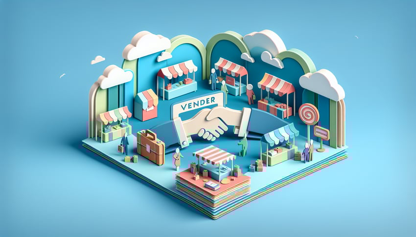 Paper art illustration showcasing a vendor registration form template for FormCreatorAI article