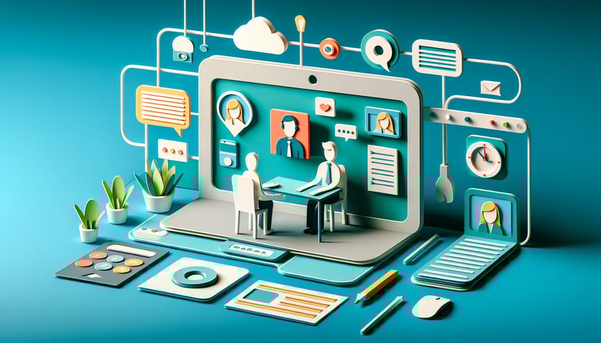 Paper art illustration depicting a remote job interview form template for FormCreatorAI