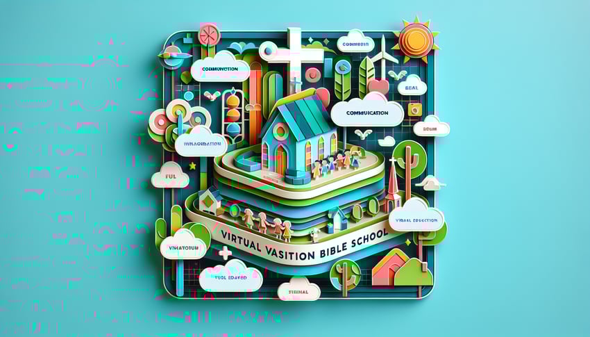 paper art illustration featuring a virtual VBS registration form with colorful designs and child-friendly elements