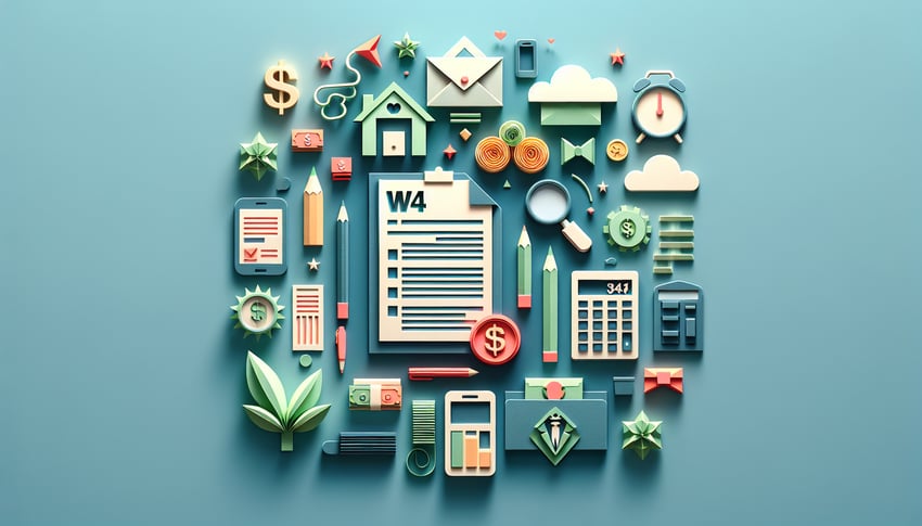 Paper art illustration depicting a W4 form template for FormCreatorAI article