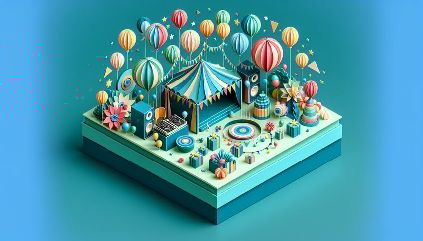 Paper art illustration showcasing party rental agreement form template for FormCreatorAI article