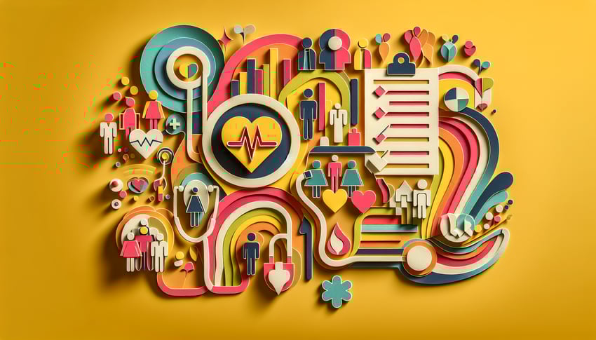 Paper art illustration depicting patient demographics and history information form template for FormCreatorAI article