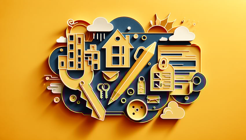Paper art illustration showcasing a tenant information form template with design elements for FormCreatorAI article