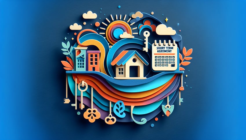 paper art illustration depicting a rental agreement form with checkboxes and signature lines for short term rentals