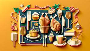 Paper art illustration featuring a festive Christmas menu pre order form layout for FormCreatorAI