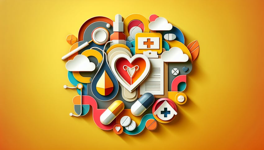 paper art illustration depicting a medical insurance application form template with various sections and details