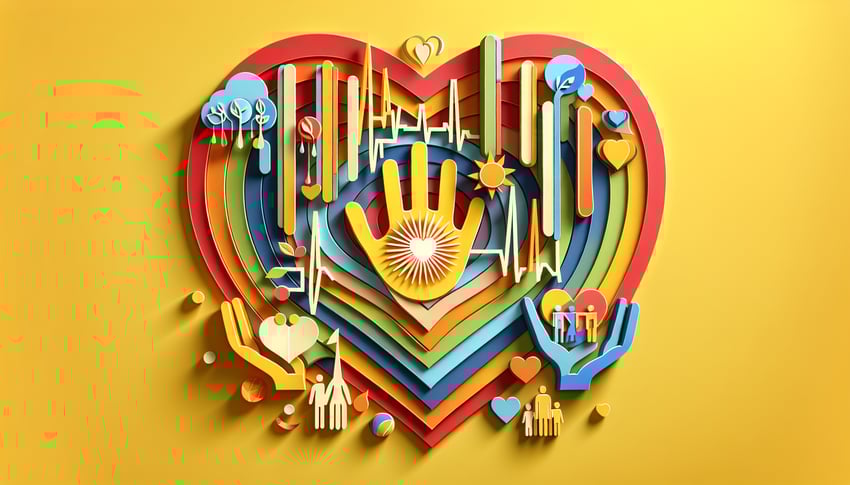 Paper art illustration featuring a volunteer hours submission form template with creative design elements.