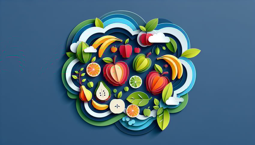 Paper art illustration featuring a fruit sale form template for A-F FFA and FormCreatorAI