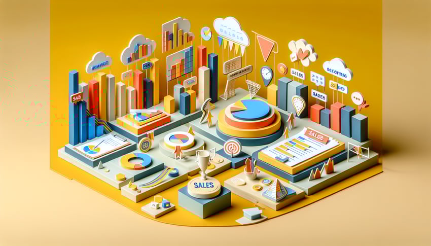 Paper art illustration showcasing a sales scorecard template for FormCreatorAI