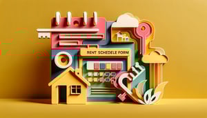 Paper art illustration showcasing a rent schedule form for FormCreatorAI article